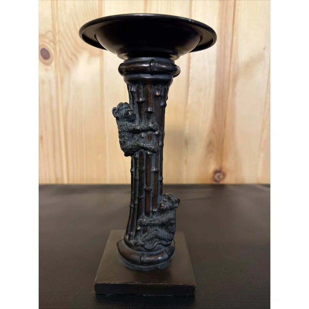 Vintage Pier One Dark Brown Resin Monkeys Candle Stick Holder 9 Inch